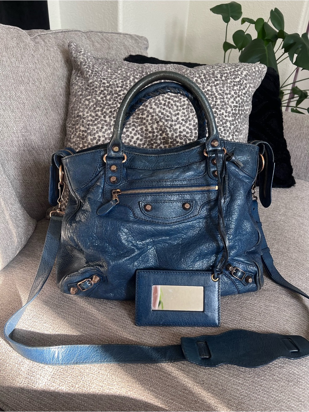 Balenciaga Vintage Le City Velo Navy Blue Leather Satchel Bag - Picture 2 of 13